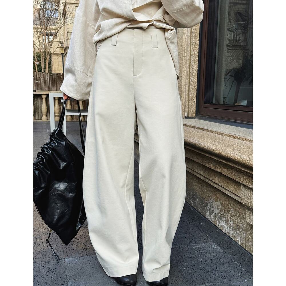 Pixie Market Tan Barrel Leg Pants High Waist Baggy Loose Fit  - M - Beige